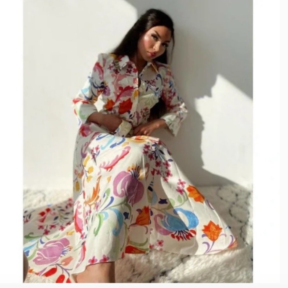 Zara Multicolor Floral Midi Dress Bloggers Favorite - Picture 8 of 11